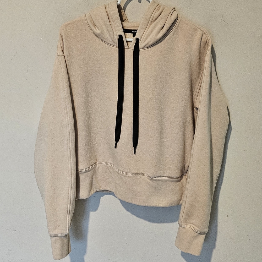 Public Rec Luxe Fleece Cropped Hoodie Sweatshirt - Beige - Size Large